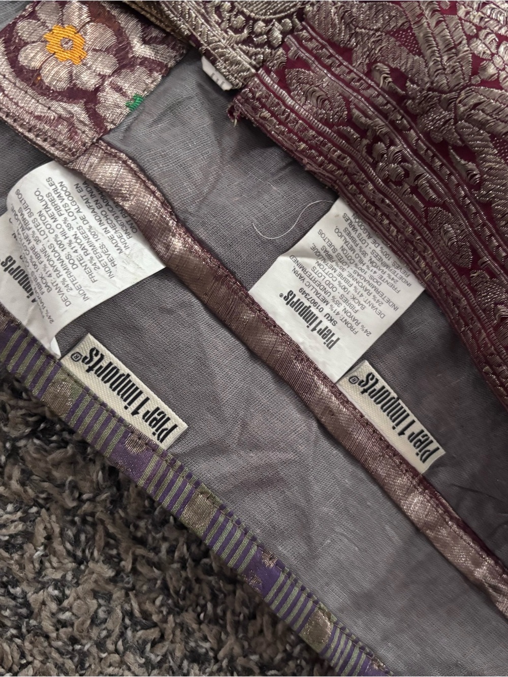 Pier 1 Plum and Silver Embroidered Textile Panel pair - Picture 5 of 5